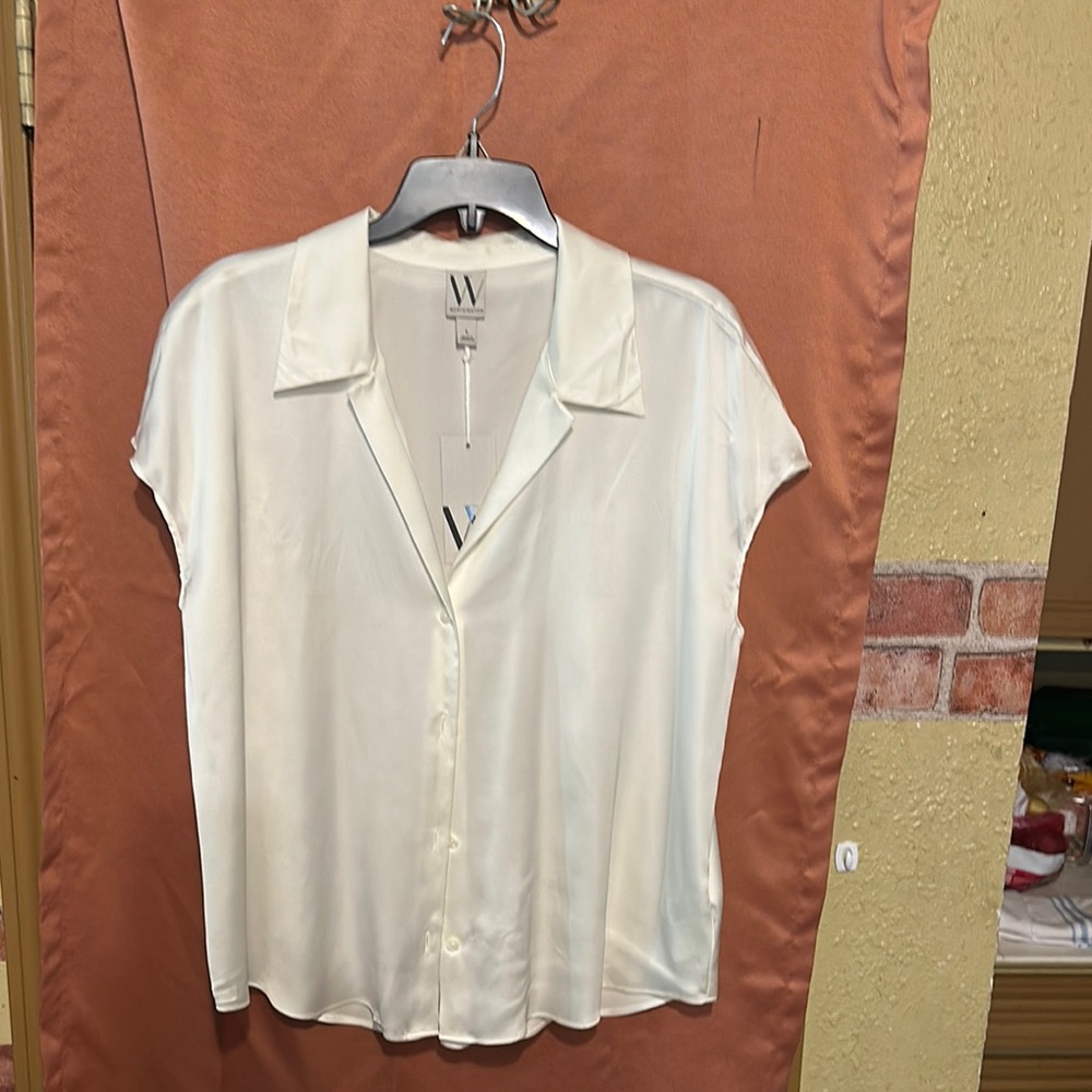 Worthington White Notched Collar Cap Sleeve Blouse
